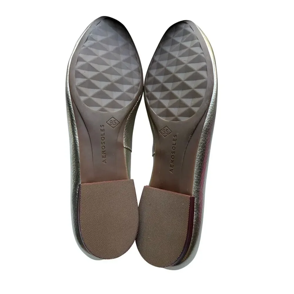 Aerosoles Gold Pebbled Leather Flats Size 9.5 NEW NWOT